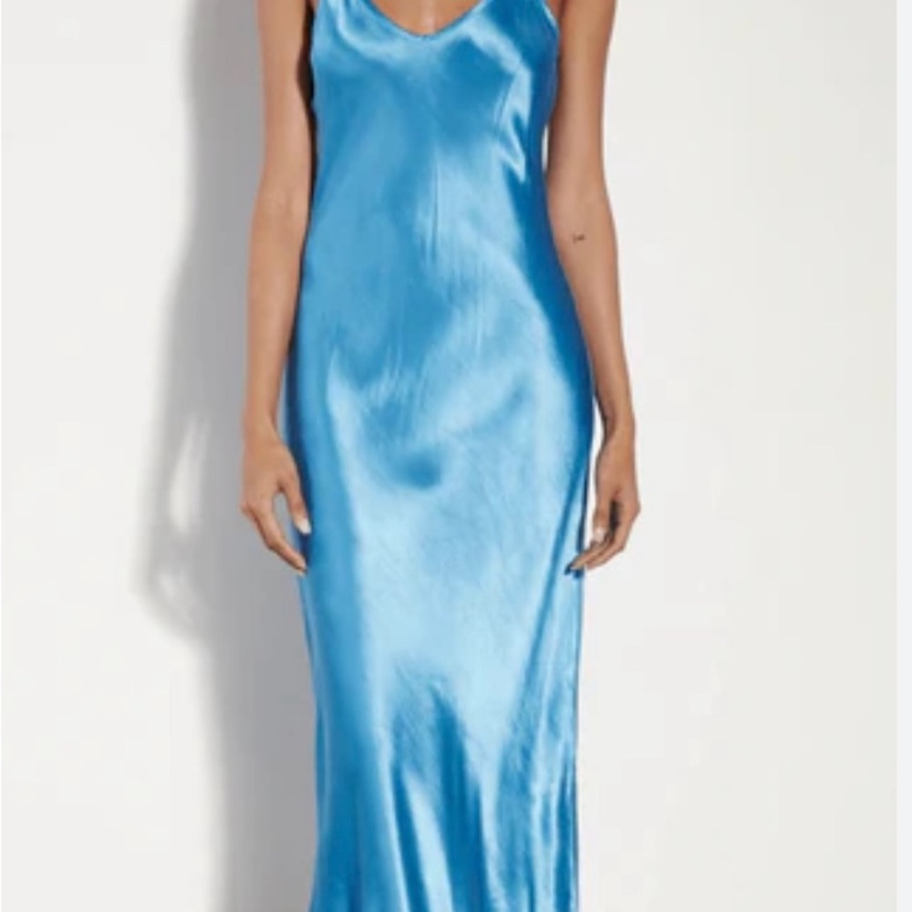 Enza Costa Satin Tank Dress in Pool Blue Color